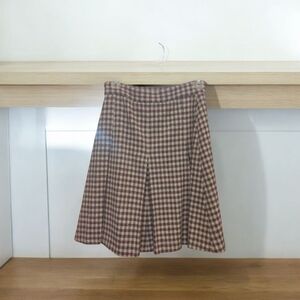 Kiton Burgundy and White Plaid A-Line Skirt